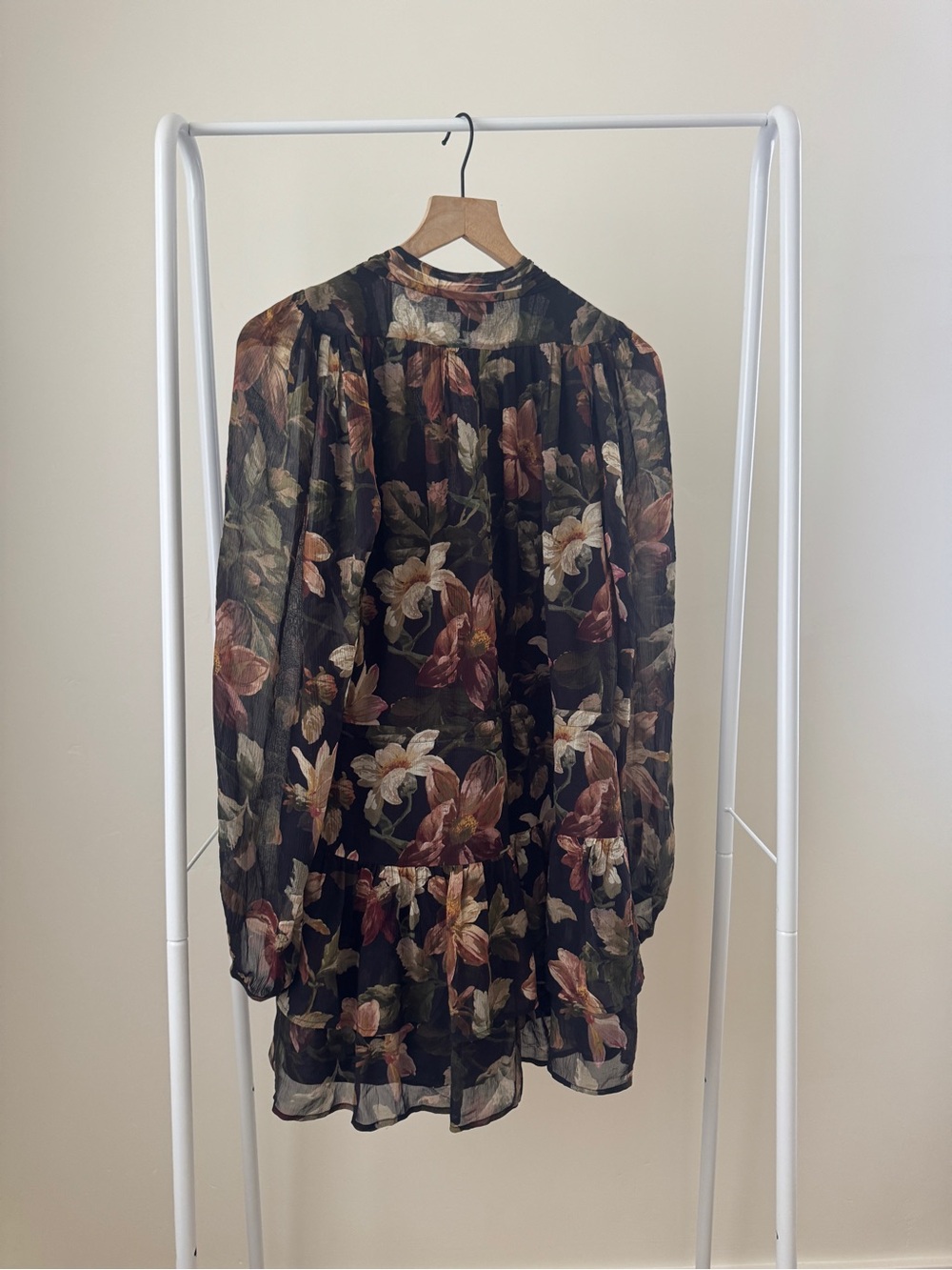 PAIGE Elynne Black/Antique Bisque Sheer Floral Ruffle Tunic - Picture 4 of 10